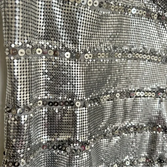 162. BASIX Black Label Silver Metallic Cochella Style Mini Dress •2 - Picture 13 of 16
